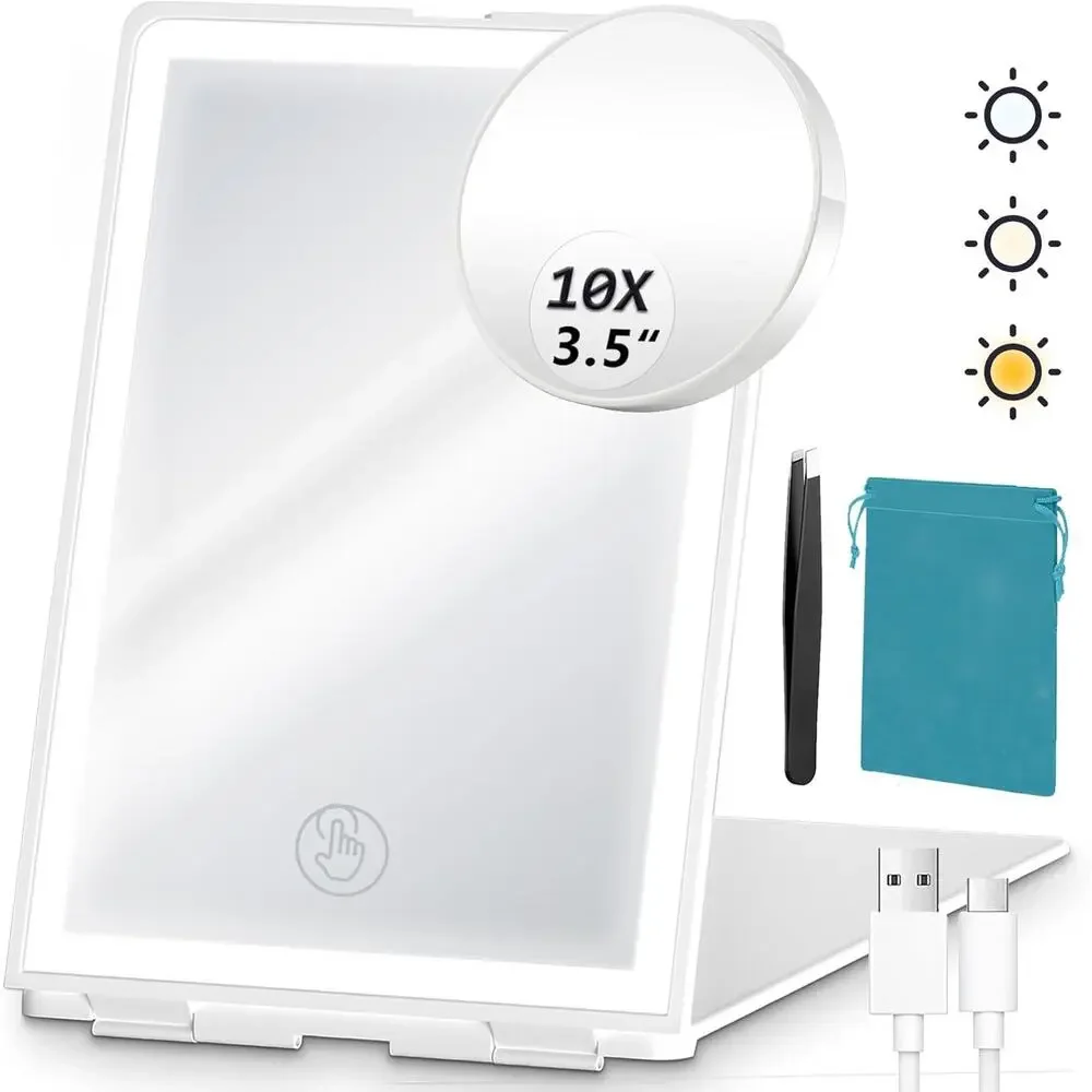 Haikopoon Travel Makeup Mirror with Lights Portable Folding Compact LED Mirror